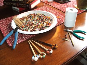 Old necklaces repurposed to English bobbins